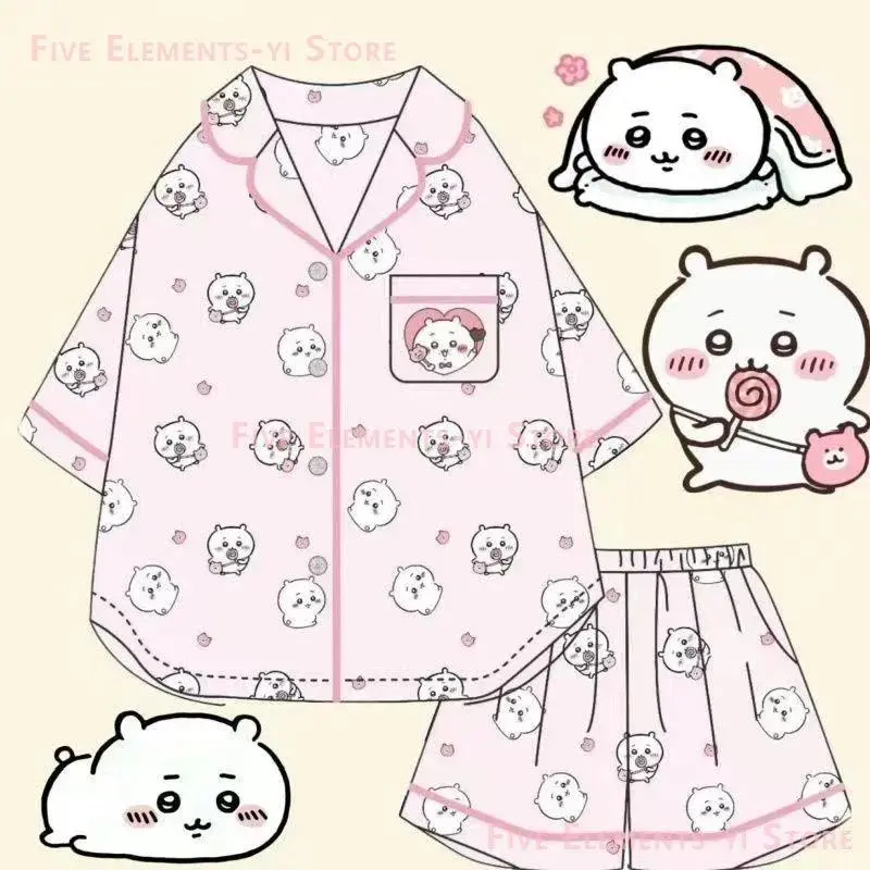 yiji Cute Pajamas Hachiware USAGI Summer Short-sleeved Pajamas Cartoon Home Clothes Set Can Be Worn Outside