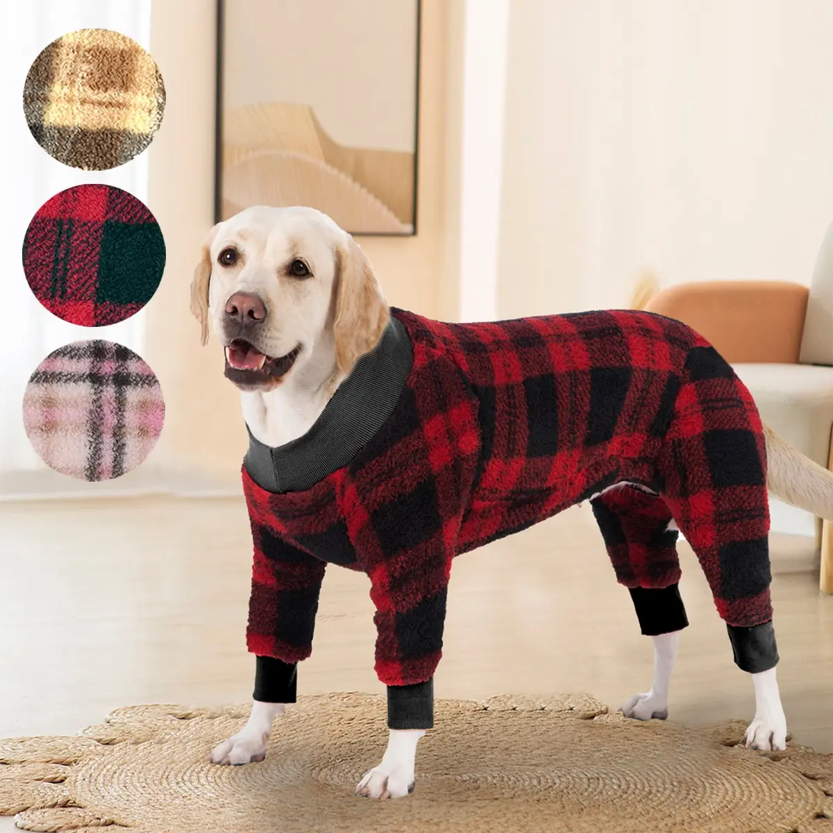 1pc Classic Plaid Large Dog Pajamas Winter Warm and Soft Skin Friendly Pet House Clothes Anti Shedding for Medium Large Dogs
