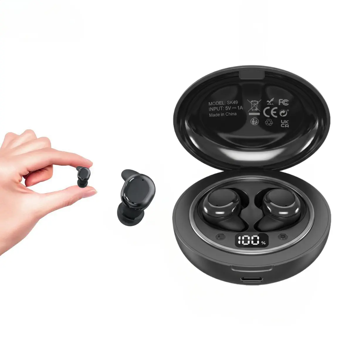 SK49 Sleep Earbuds, Ultra Small Wireless Earbuds for Side Sleepers, Mini Invisible Sleep Headphones with 80+ White Noise, App Control, Bluetooth 6.0, LED Display, Noise Blocking Earphones for Sleeping, Working, Travel