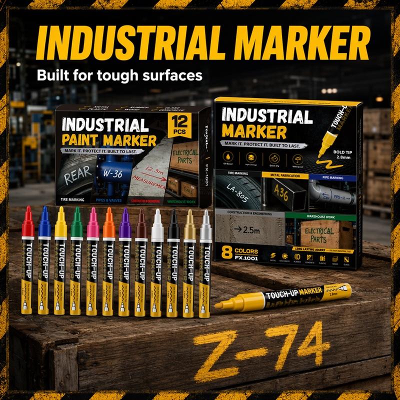 8/12 Colors Industrial Paint Markers, Thick Chisel Tip Permanent Paint Pens, Smooth Ink Flow Waterproof Markers for Metal, Steel, Concrete, Plastic, Wood, Construction Site, Warehouse and Workshop