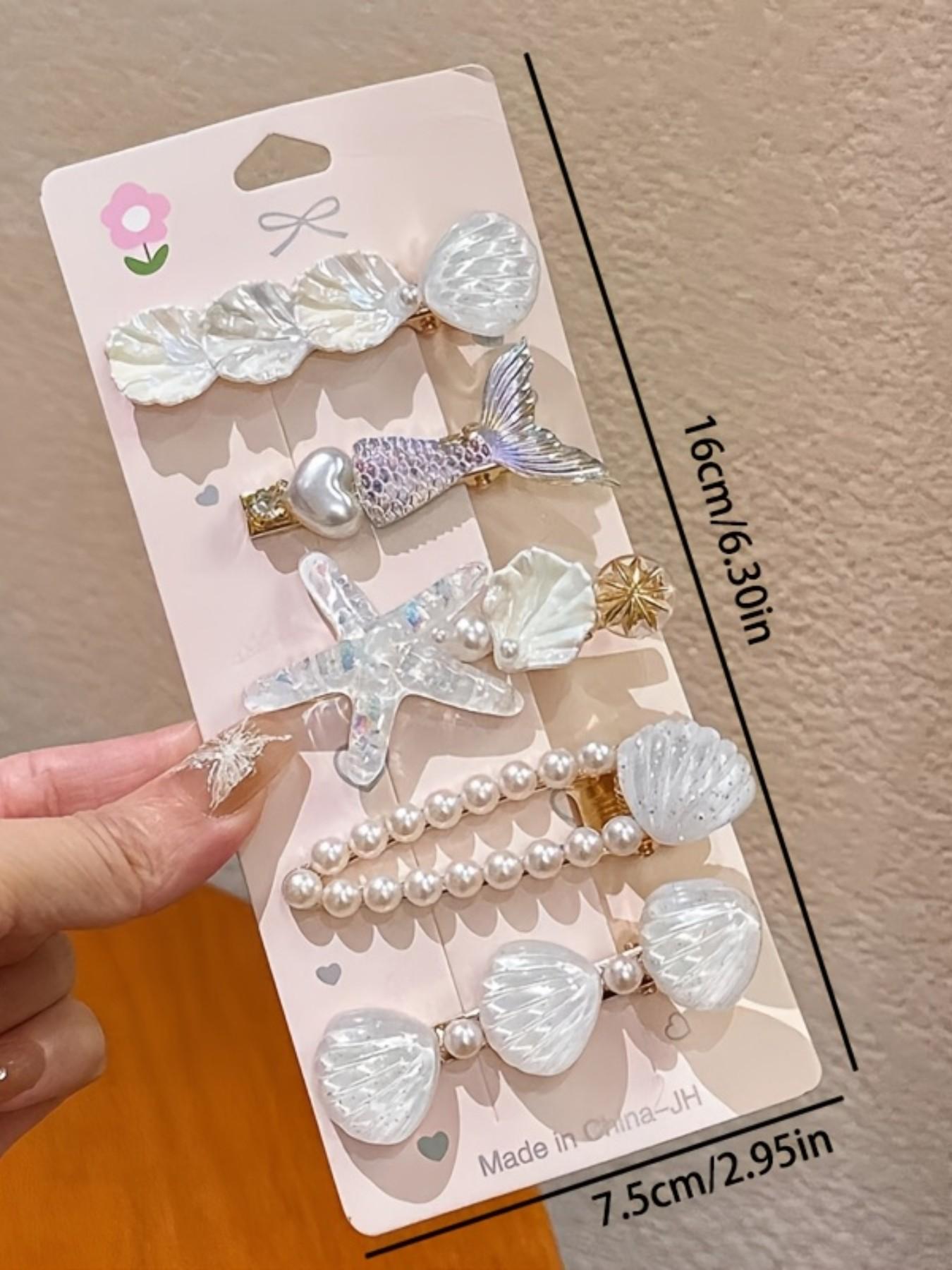 5pcs Mermaid Starfish Shell Hair Clips Set, Ocean Theme Accessories, Multi-Color Design, Daily Wear, Cute Hair Decorations