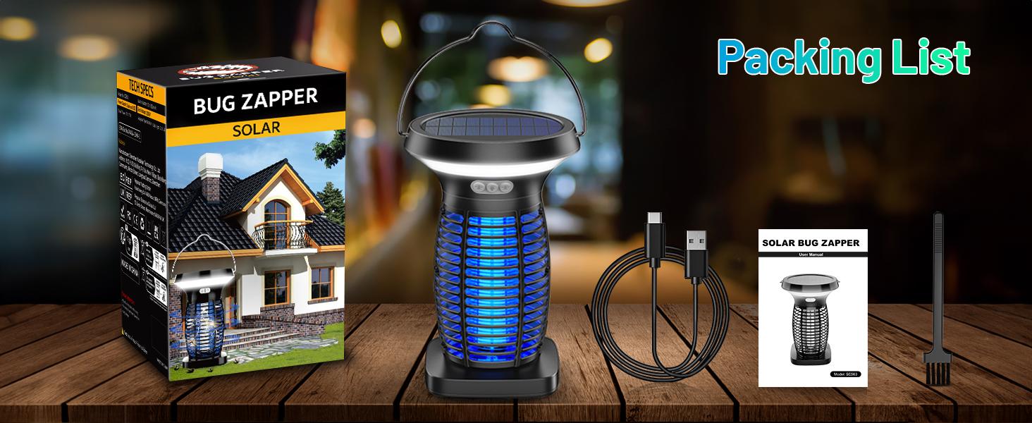 Solar Bug Zapper, 3-in-1 Mosquito Zapper with Camping Lantern, Cordless Bug Zapper for Outdoor and Indoor, Battery Powered Fly Zapper, Waterproof Mosquito Killer for Patio, Home, Backyard, Camping#fathersdaygifts