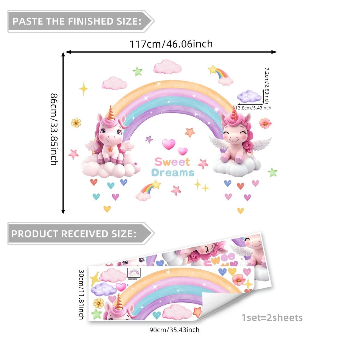Rainbow Cloud Unicorn Wall Decals Set, 2 Sheets (30x90cm), Home Decor for Living Room & Bedroom, Easy-Remove Wallpaper Stickers