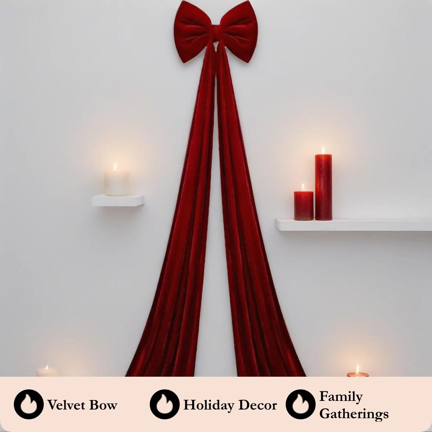 1 Valentine's Day Home Decor Bow Large Red Christmas Tree Top Velvet Bow Valentine's Day Ornament Christmas Wreath Bow for Family Gatherings, Weddings, Cars and Festive Decorations