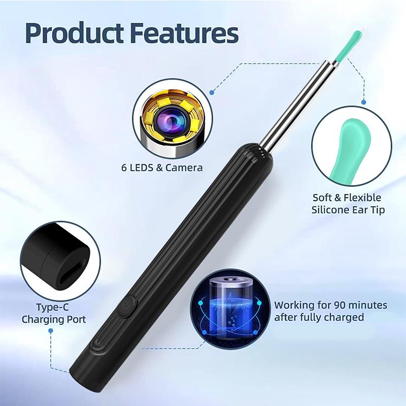 Ear Wax Removal Kit, 1 Set Ear Cleaner with Camera, Wireless Visible Earpick, Ear Camera for Iphone, Ipad, Android Phones