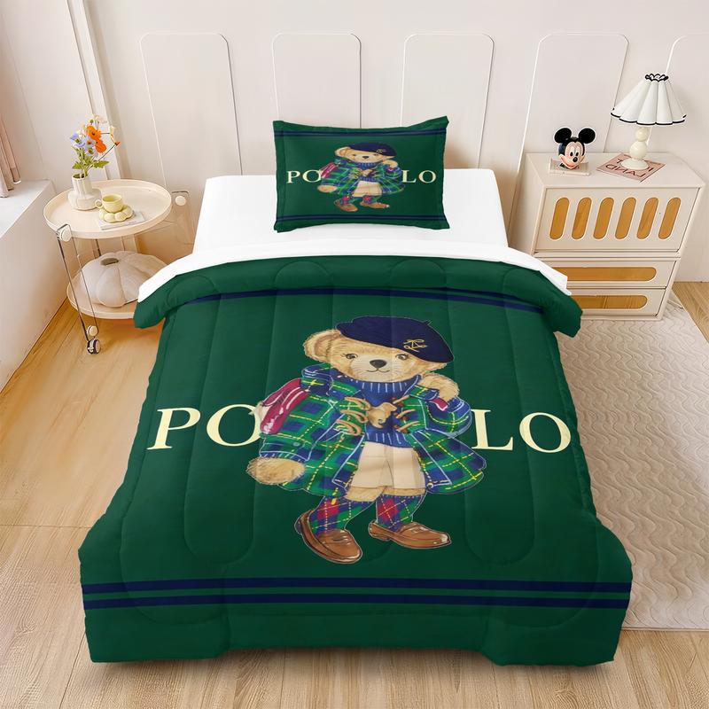Bear Themed Comforter Set (Including 1 Quilt And 1-2 Pillowcases), Vintage Polo Teddy Bear Bedding, Suitable For Decorating Rooms And Bedrooms For Teenagers, Girls, And Boys