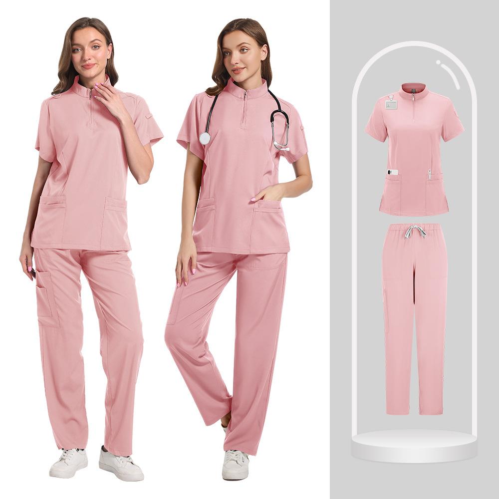 Ladies Beauty Salon Scrub Suit Maternity Center Workwear Pure Color Caregiver Uniform Comfortable Medical Outfit