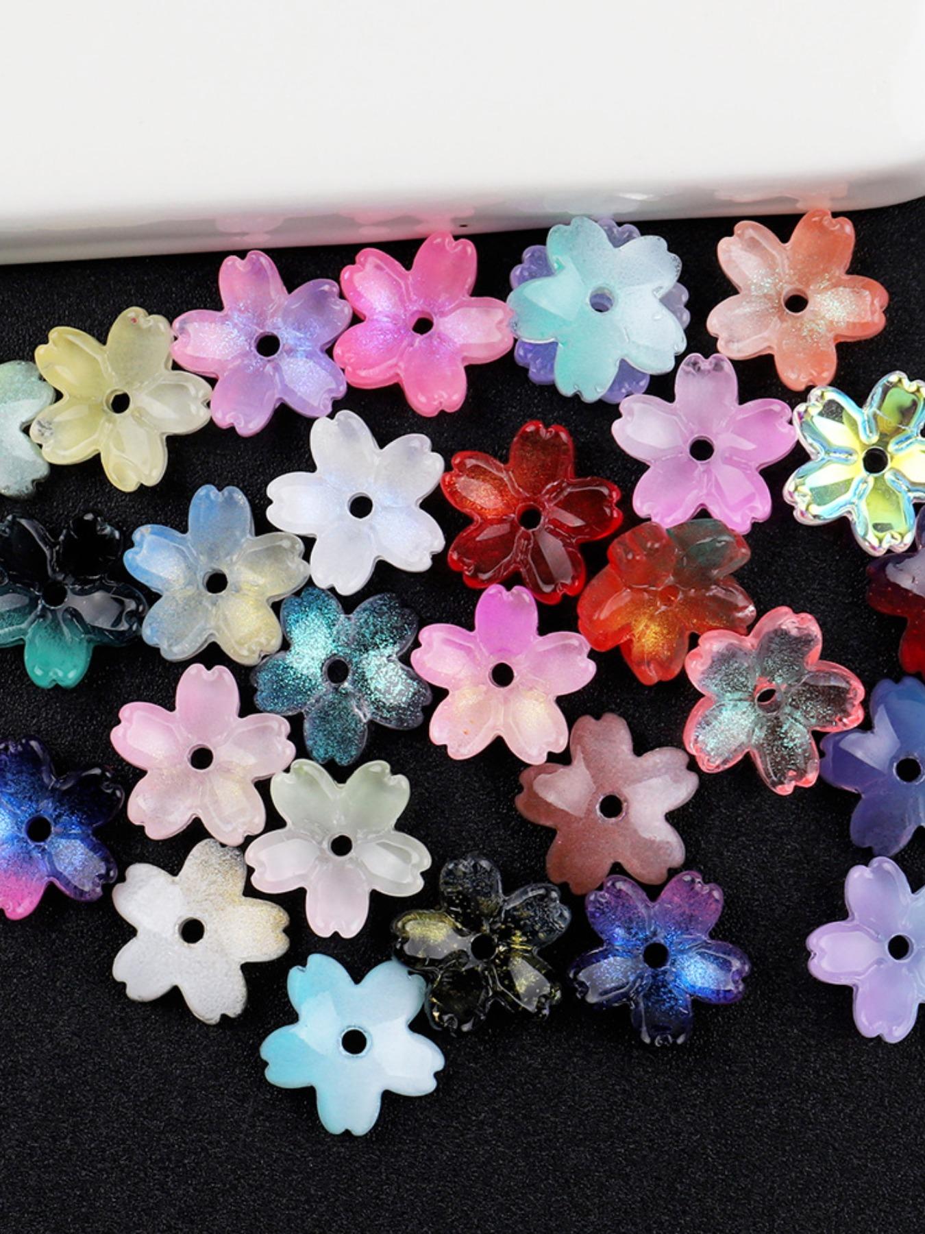 100pcs 11mm Sakura Glass Beads, Transparent Gradient Flower Cap Beads, DIY Mix Beads, DIY Jewelry Making, Necklace, Bracelet, Earrings, Hair Accessories