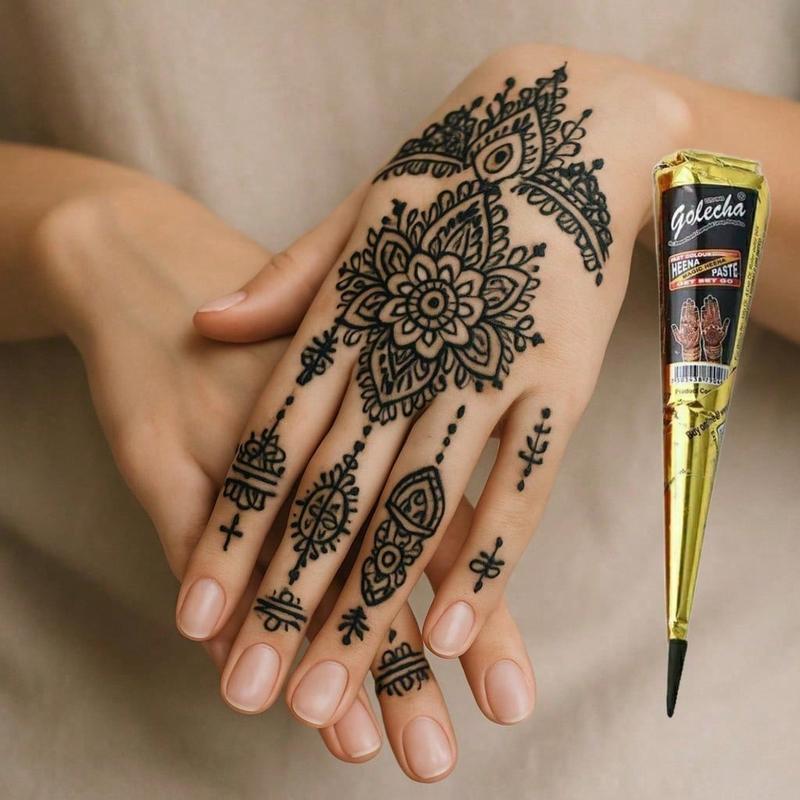 12pcs Henna Colored Hand-Drawn Temporary Body Art Tattoo, Plants-Based Stain Pigment, 1 Box, Henna Tattoo, Natural Plant Ink