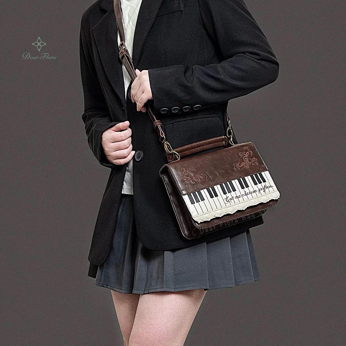 New Y2k Vintage Piano Shoulder Bag Womens Brown Crossbody Bag Girls Transparent Ita Bag Personalized Backpack Aesthetic Handbags