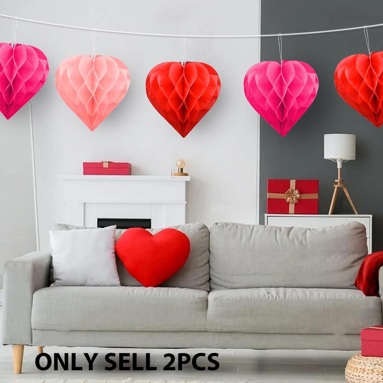 Two-Pack Heart Honeycomb Balls, Birthday Party Decorations, Wedding Event Setup, Festive Paper Flower Balls, Paper Lanterns