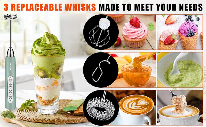 ODIFORGO Rechargeable Milk Frother,Milk Frother Handheld with 3 Heads 3 Speeds,Coffee Mixer,Frother Wand Drink Mixer,Electric Milk Bubbler,Detachable Stainless Steel Whisk for juice,Prebiotic Powder,Latte,Cappuccino,Matcha,Egg (Black)