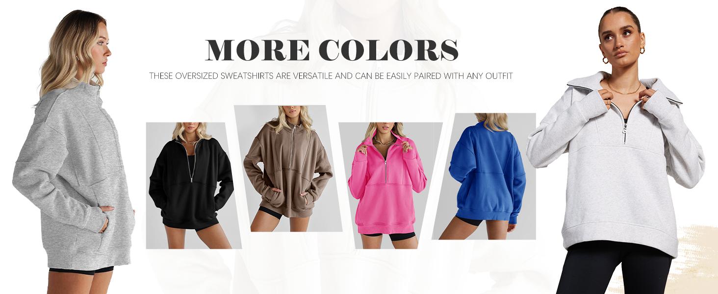 Goranbon Women's Half Zip Sweatshirts Fleece Stand Collar Long Sleeve Thumb Hole Oversized Pullovers with Pockets
