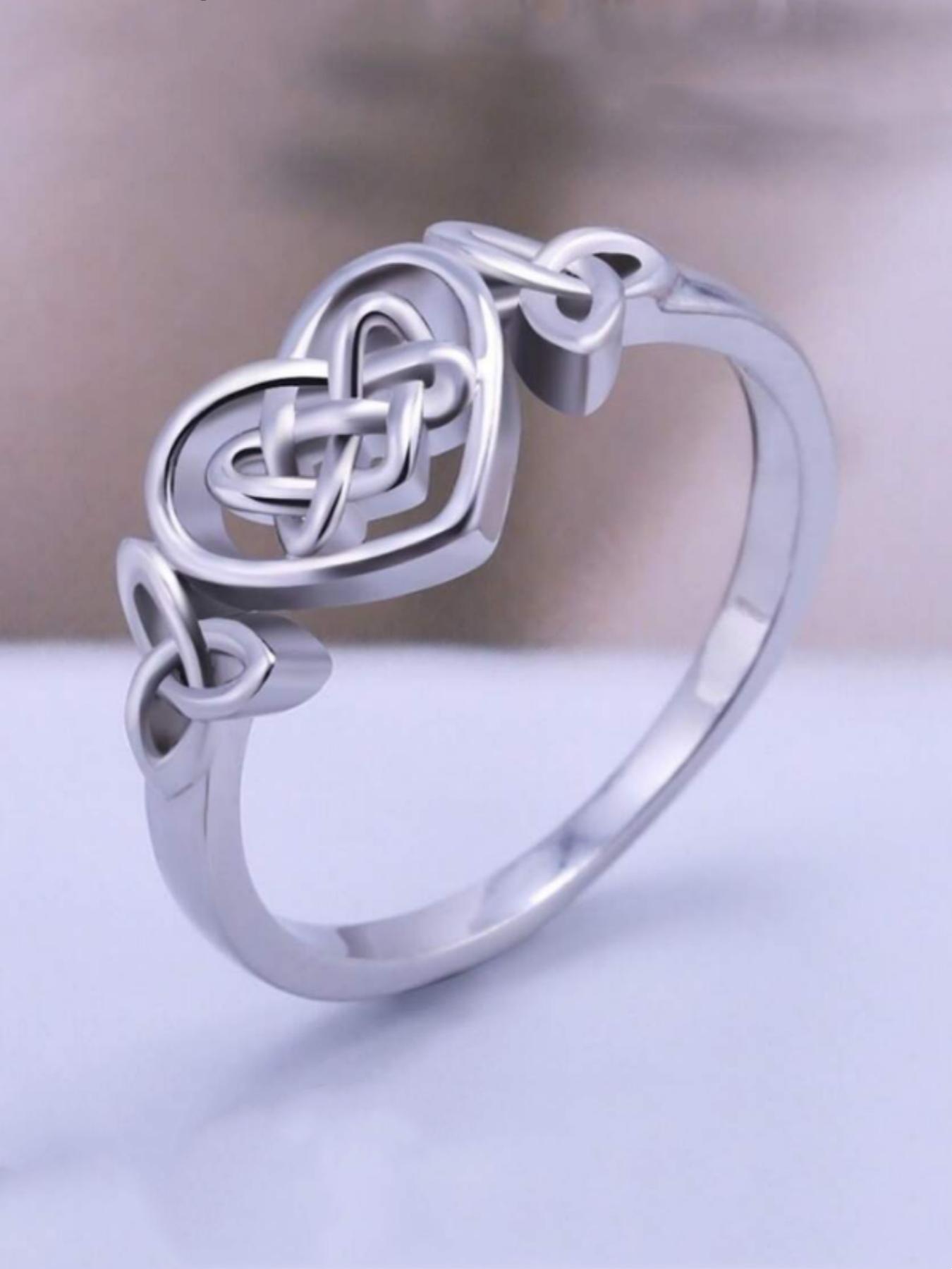 S925 Sterling Silver Hollow Out Celtic Knot Design Cuff Ring, Heart Signet Ring, Statement Ring, Unique Rings, Beautiful Rings, Fashion Creative Jewelry for Women & Men, Trendy Exquisite Jewelry As Gift, with Box