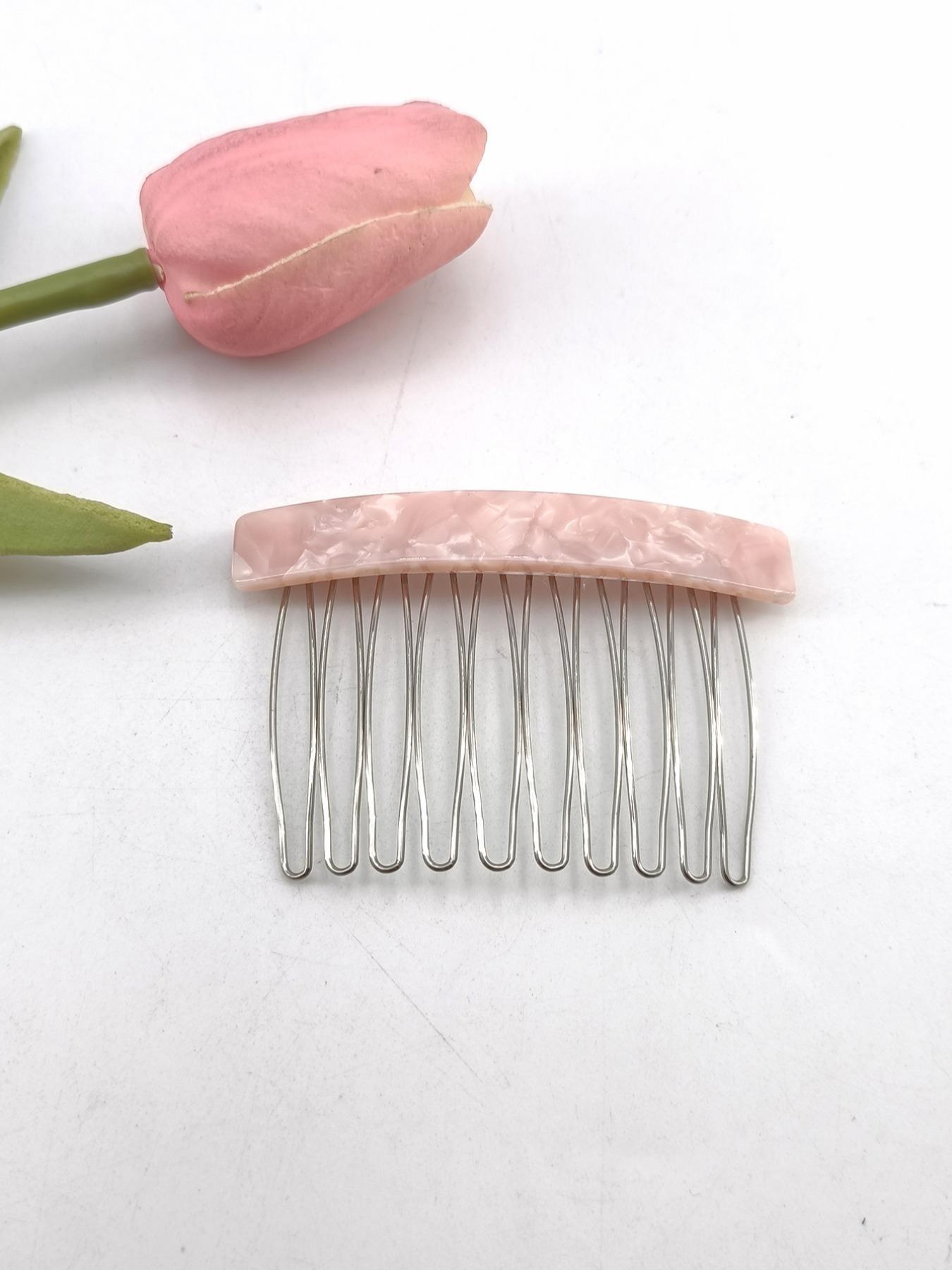 1PC 7.5cm Square 10-Tooth Acetate Hair Comb, Metal Material, Easy to Wear, Gentle on Hair, Vintage Elegant Style, Perfect for Daily Use