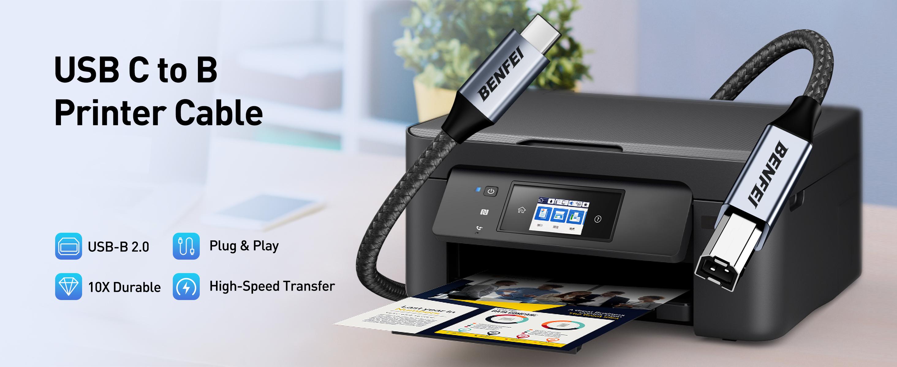 BENFEI USB B to USB C Printer Cable 6.6ft, Nylon Braided, Premium Aluminium Alloy Case Compatible for MacBook Pro, HP, Epson, Canon, Brother, Lexmark, Xerox Printers and Scanner BENFEI USB B to USB C Printer Cable 6.6ft, Nylon Braided, Premium Aluminium Alloy Case Compatible for MacBook Pro, HP, Epson, Canon, Brother, Lexmark, Xerox Printers and Scanner