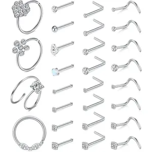 20G Stainless Steel Nose Rings Nose Studs L Shape Nose Rings Studs Nose Screw   Corkscrew Nose Ring Nostril Nose
