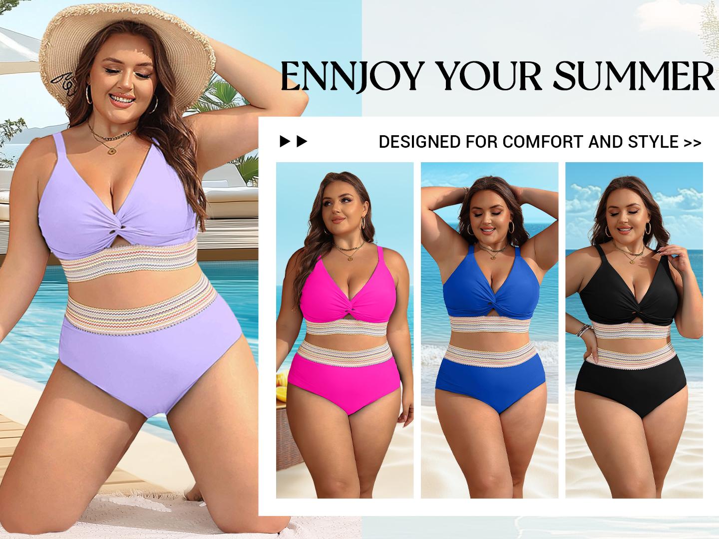 Daci Plus Size Two Piece Swimsuits - High Waisted Bikini for Women Tummy Control Bathing Suits Knot Twist Swimwear 2026