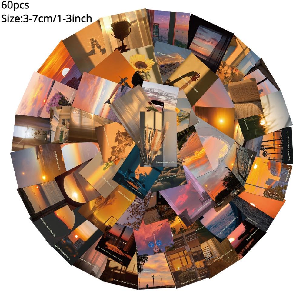 Sunset Series Sticker, 60pcs Wall Sticker, Waterproof Sticker Pack for Water Bottle Skateboard Helmet Car Bike Luggage Laptop, Decor, Decorative, Adhesive Stickers