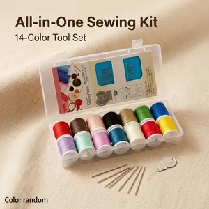 14 Color Random Sewing Thread Set, Home Repair Thread Spool Box with Needles, DIY Sewing Tools, Basic Sewing Kit for Household Use