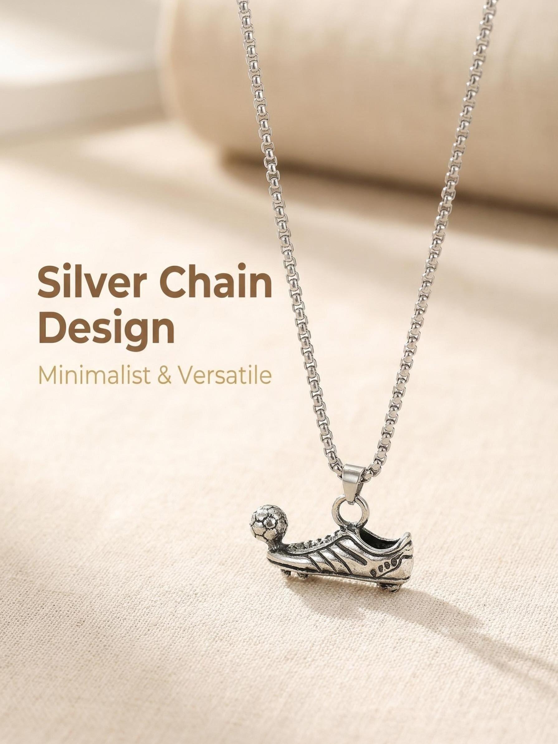 Unisex Stainless Steel Football Necklace, Punk Hip Hop Street Style Pendant, Fashionable Soccer Fan Jewelry, Unique Gift Idea