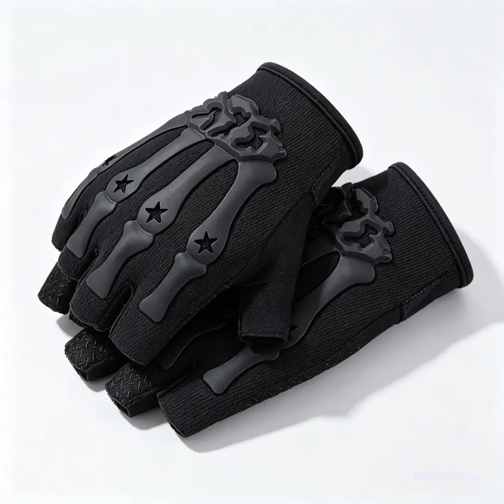 Unisex Half Finger Tactical Sports Gloves - Lightweight, Non-Slip, Breathable Black Gloves for Work with Palm Pad, Wrist Strap, Shock-Absorbing Padding for MTB Cycling, Outdoor Workouts