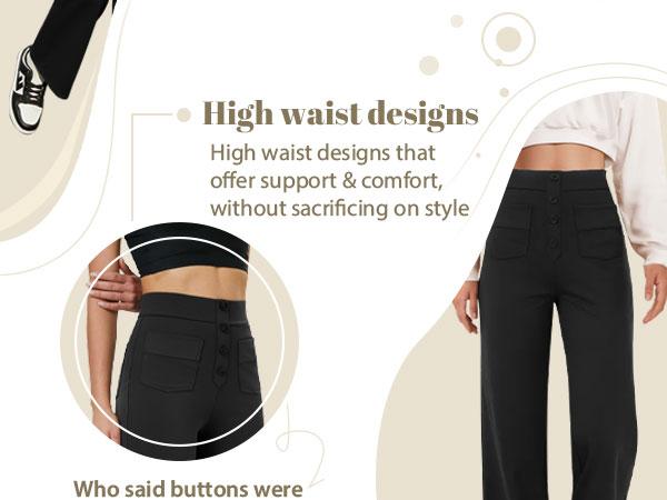 JEKAOYI Women's Straight Leg Pants High Waisted Button Stretchy Business Work Casual Trousers Multiple Pockets