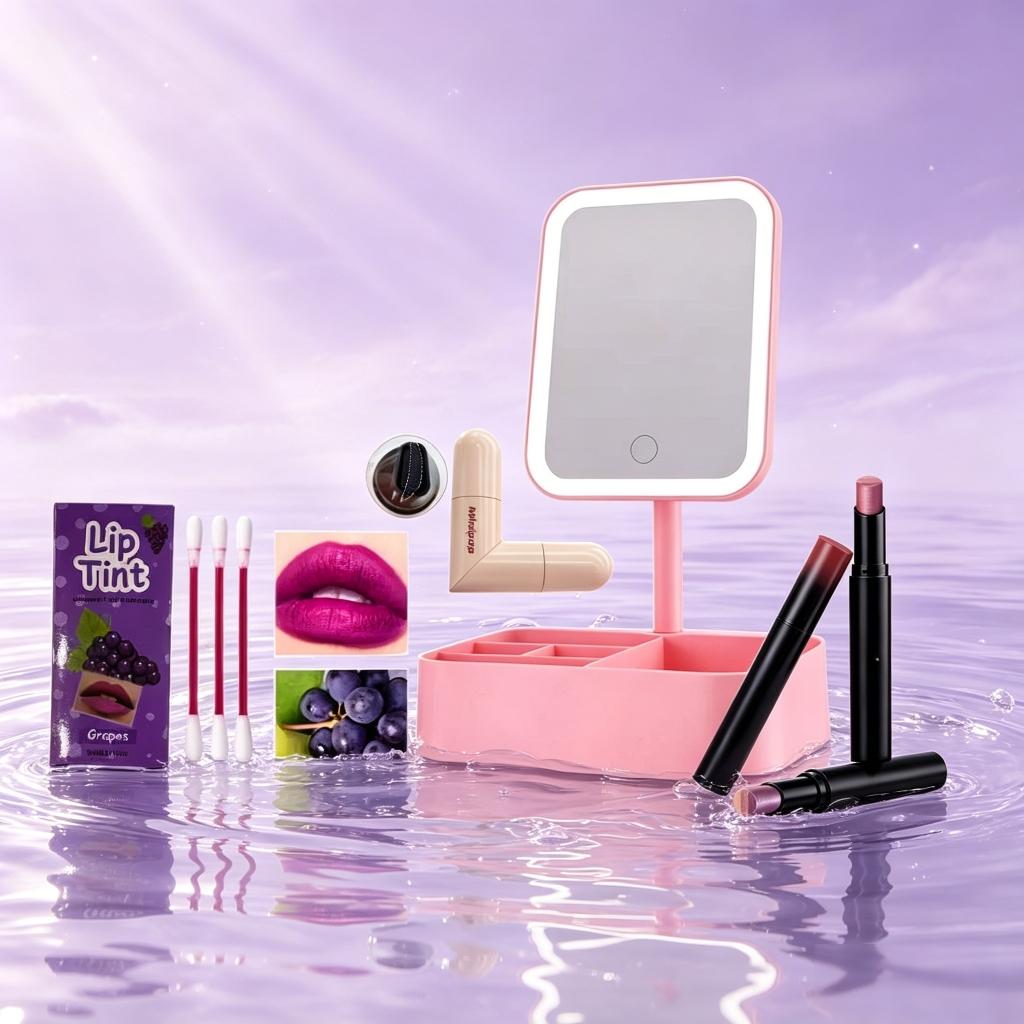 7-Piece Makeup Set, Includes Lipstick, Eyeliner, Eye Shadows, Mirror, Bag, Perfect for Romantic Occasions, Birthday Gift for Friends and Mom