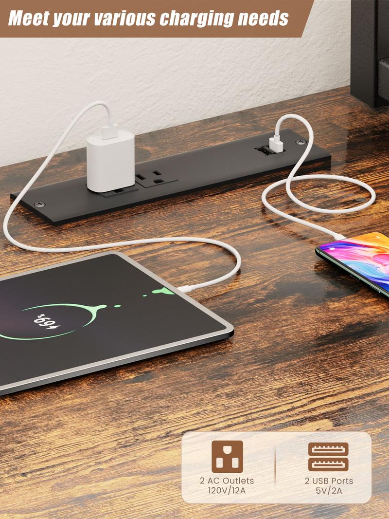 Flycity L-Shaped Gaming Desk or One-Line Table with LED Lights & Power Outlets,and Storage Shelves - 93.3 inch Computer Desk, for Gaming Room, Study, Living Room Modern Furniture Home Office