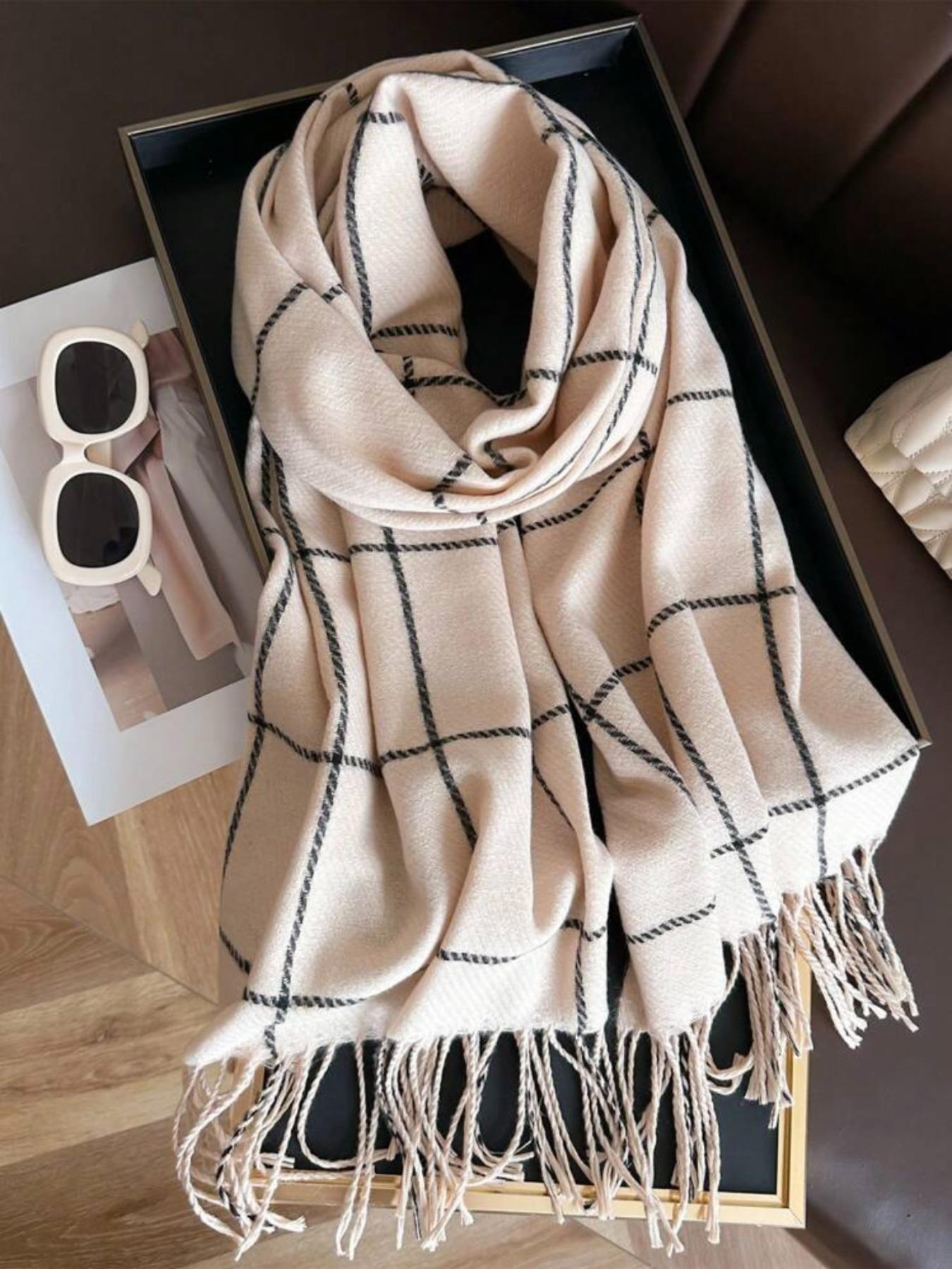 New Arrival Plaid Scarf for Women, Casual Fitted Woven Fabric, Warm & Stylish Design, Perfect for Fall Winter Outdoor Activities, Checkered Scarf