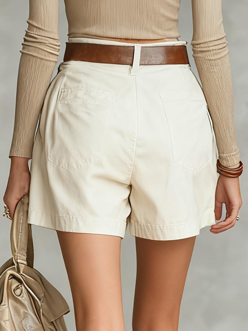 Spring Summer Women's Casual Fashion Solid Color Versatile Commuter Shorts, Comfortable and Stylish, Perfect for Daily Wear