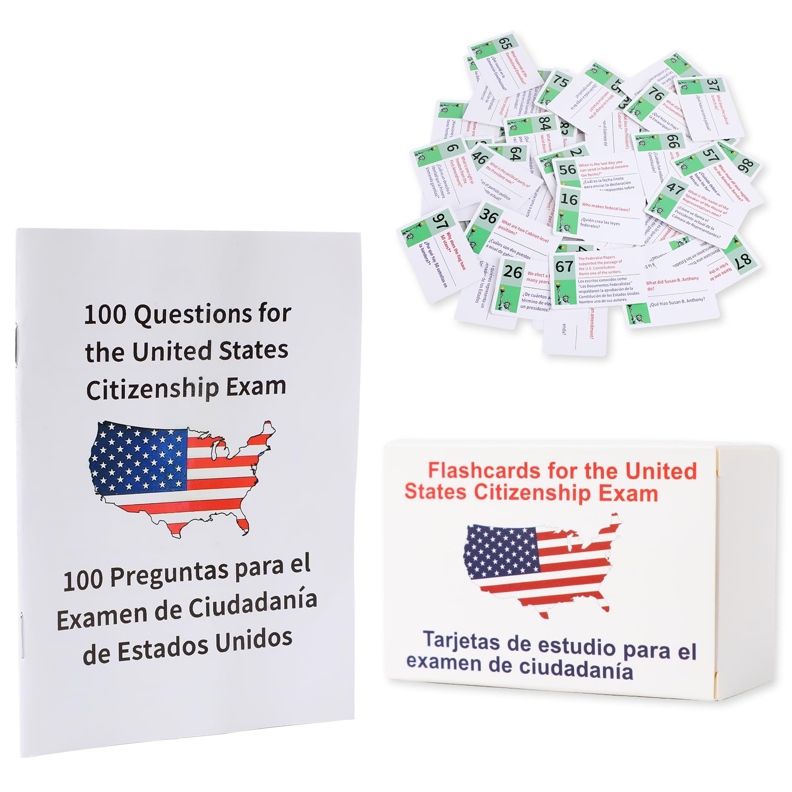 Tarjetas para La Ciudadania 2025 De Las 100 Preguntas，U.S. Citizenship Flash Cards 2025 - English/Spanish ﻿, US Civics Test Flash Cards Combo Set，Set with Bilingual Booklet