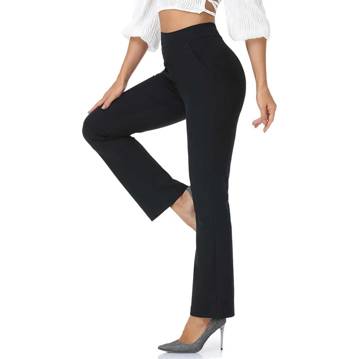 Women's High Waisted Bootcut Pull-On Dress Pants with Pockets Petite Regular Tall Yoga Work Slacks Inseam 28"/29.5"/31.5"Gift