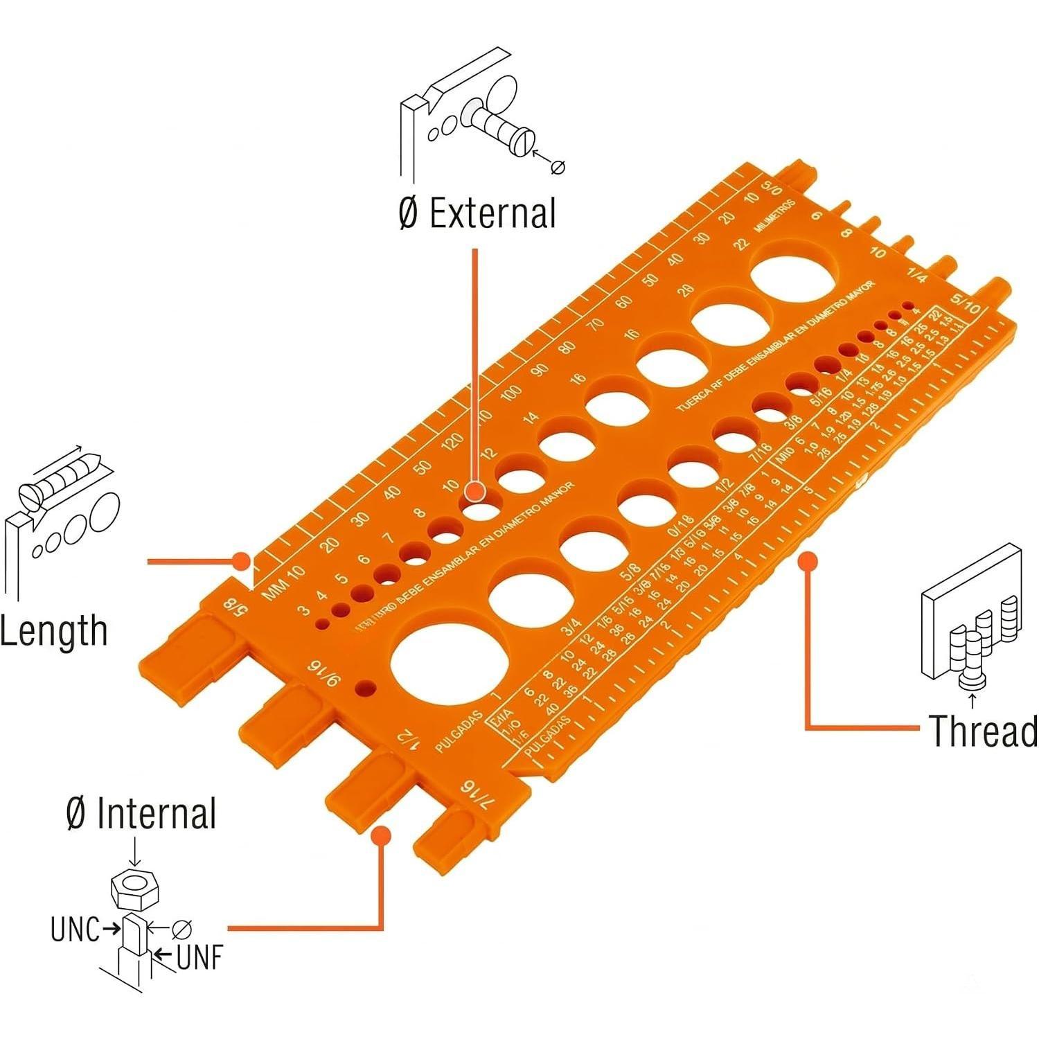 22 cm Nut and Bolt Measuring Gauge (Model 10811 / REGLA-22) | Metric and Standard (SAE) Sizer, Heavy-Duty Thread Pitch, Diameter, and Length Identifier Ruler for Workshop and DIY 22 cm Nut and Bolt Measuring Gauge (Model 10811 / REGLA-22) | Metric and Standard (SAE) Sizer, Heavy-Duty Thread Pitch, Diameter, and Length Identifier Ruler for Workshop and DIY