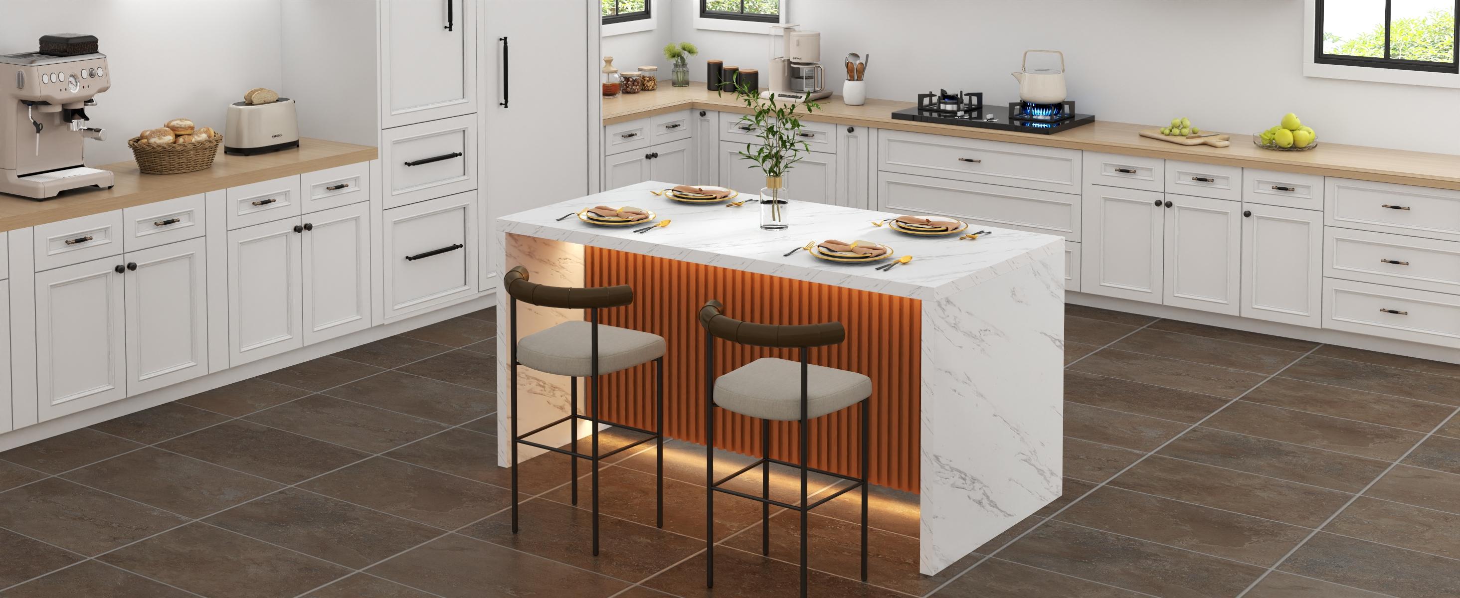 Large Imitation Marble Dining Table for 4-6 People，63" Island Table with LED Lights, Mordern Marble Stripes Dining Table with Grille design for Dining Room, Home, Office, Living Room, Easy Assembly