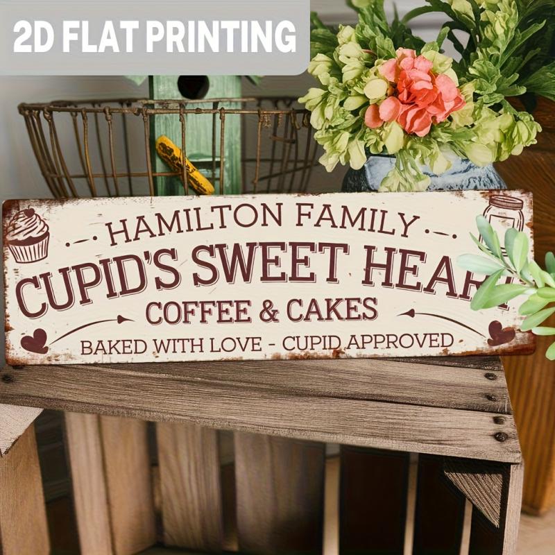 1PC 2D Flat Style, Vintage Country Style Cupid Sweetheart Coffee Cake Iron Wall Decoration - 10.7cm * 40.64cm Iron Cupid, Heart and Wedding Decoration, Suitable for Farmhouse Kitchen, Wedding, Anniversary - Romantic Cake Coffee Theme Decoration, Design