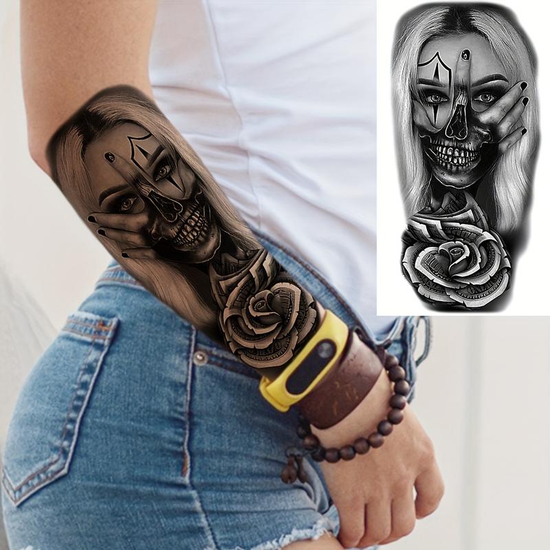 8 Sheets 3D Tribal Wolf Lion Tiger Temporary Tattoos, Men Adult Half Arm Sleeve Tattoo, Dragon Gang Eyes Totem Fake Tattoo Stickers, Body Fake Tattoos