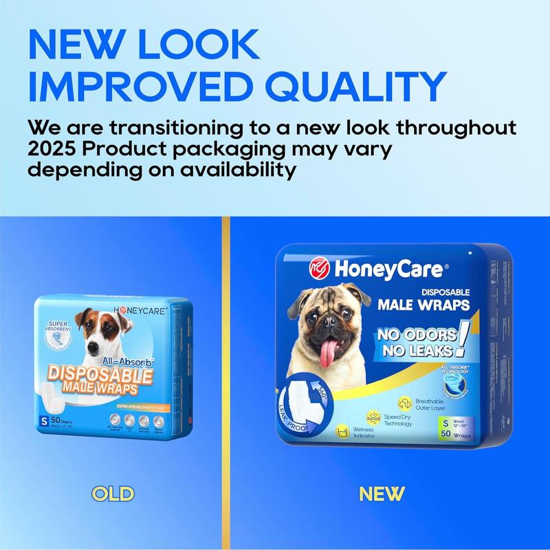 [C] HoneyCare Disposable Female Male Dog Diapers Wraps with 360 Degree Leak-Proof Protection Breathable Outer Layer Pee Guard for Training Supplies Super Absorbent No Odors No Leaks