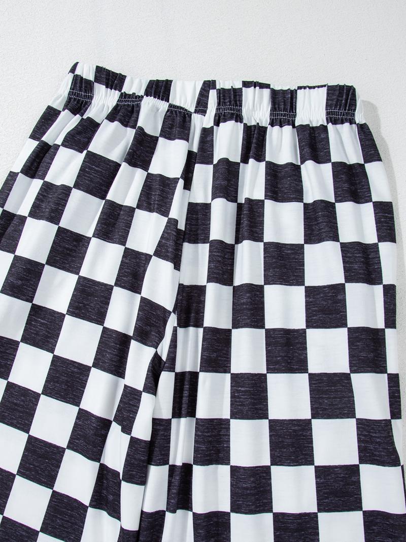 Women's Plaid Print Wide Leg Pants, Casual Comfy Trousers for Daily Wear, Ladies Bottoms for All Seasons