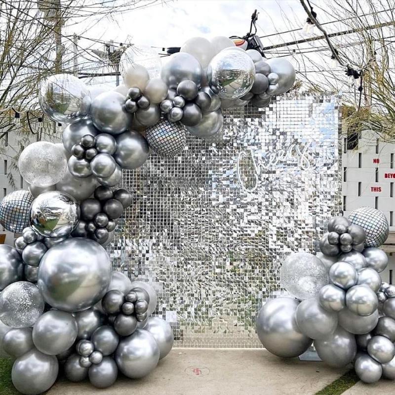 Sequin Backdrop, 24 Panels Square Sequin Shimmer Backdrop, Photo Backdrops for Birthday, Anniversary, Wedding, Graduation & Bachelorette Party Decoration, without Balloons, Wall Hanging Backdrop