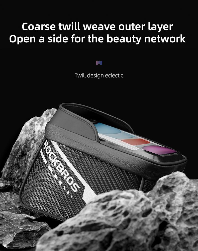 ROCKBROS Bike Phone Front Frame Bag Top Tube Bike Bag Bicycle Handlebar Bag Cell Phone Holder Mount Bag Cycling Accessories Storage Pouch for Phone 15 16  Pro  Max  Below 7.2”