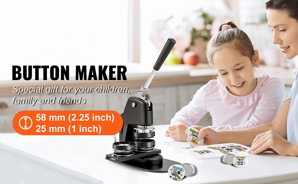 VEVOR Button Maker Machine, Multiple Sizes 1+2.25 Inch Badge Punch Press Kit, Children DIY Gifts Pin Maker, Button Making Supplies with 500pcs Button Parts Circle Cutter Magic Book
