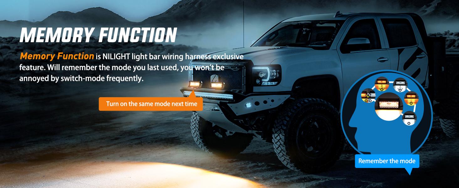 Nilight 16AWG Wiring Harness Kit 2 Leads Specially Customized for 6 Modes Amber White Strobe Light Bar Off Road LED Work Light 12V On Off Switch Remember and Reset Function Side Lamp