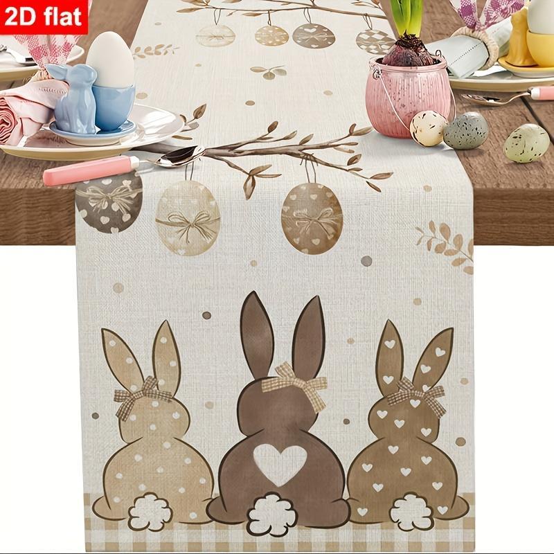 1 Piece Brown Easter Table Runner, Easter Egg Rabbit Farmhouse Style Apron, Rustic Floral Pattern Table Kitchen Island Party Decoration