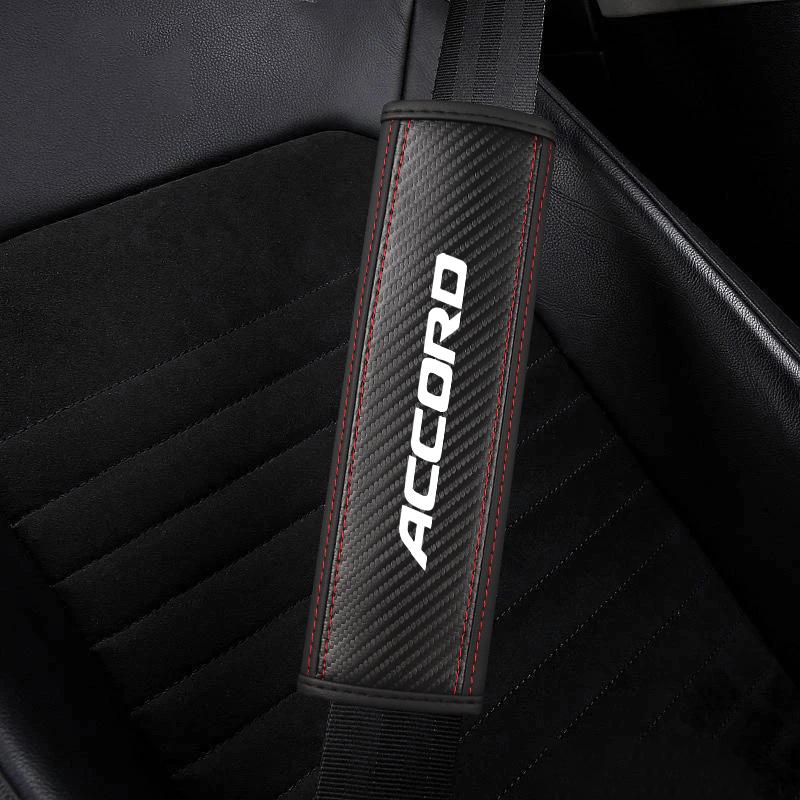 Honda Accord Seat Belt Shoulder Cover, PU Leather & Carbon Fiber Stripes, Enhances Driving Comfort, Available in 1pc/2pcs, Car Interior Accessory