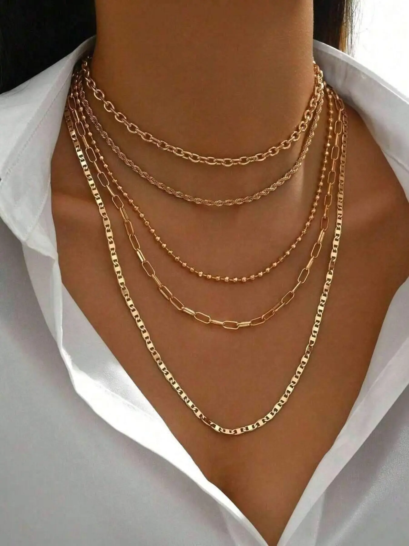 5-Piece Simple Braided Bead Necklace Set, Beaded Necklace, Women's Layered Pendant Necklaces, Daily & Party Wear, Elegant Jewelry Collection