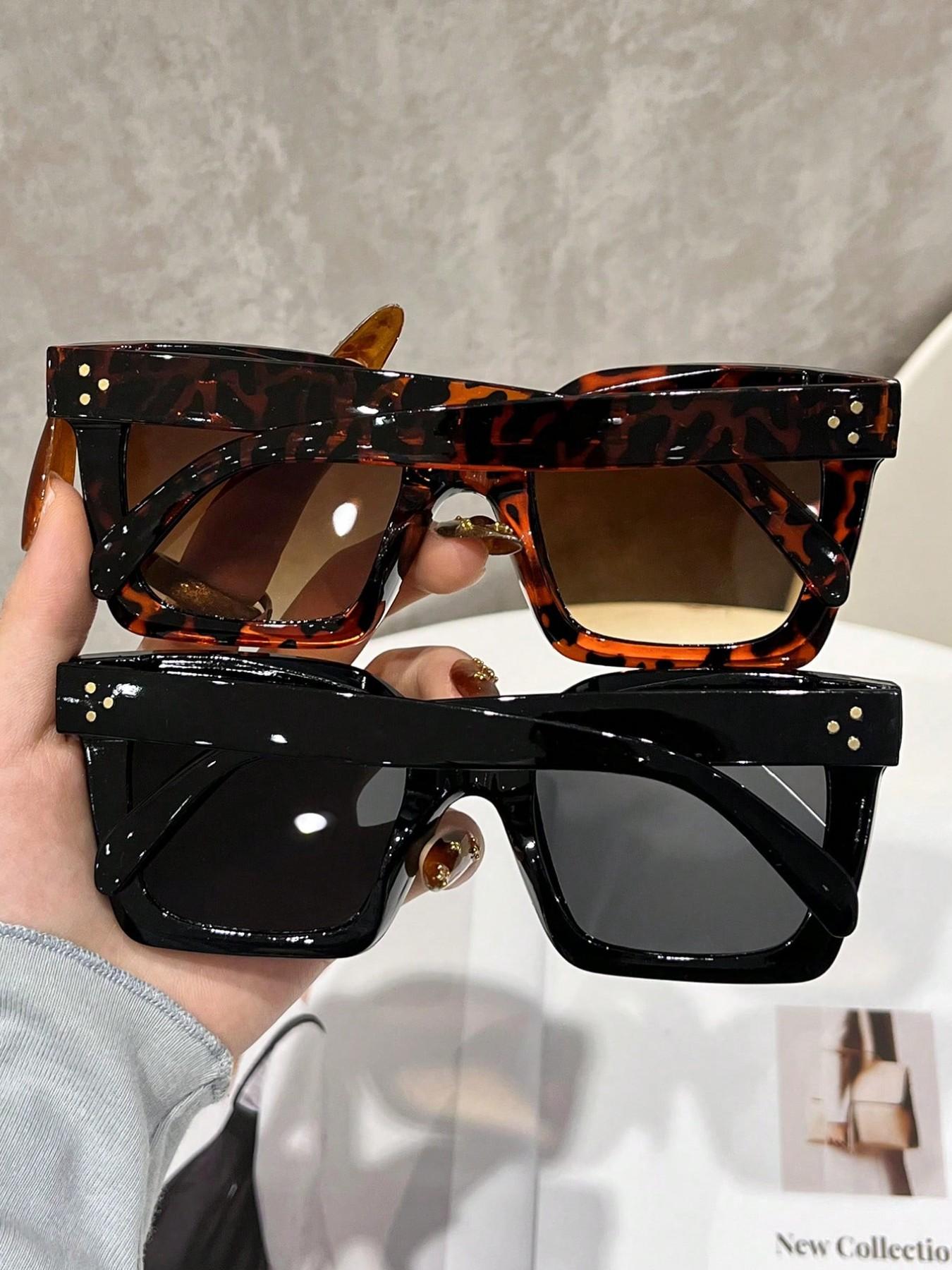 2 Pcs Men's Square Frame Sunglasses, Large Frame Glasses, Fashionable and Comfortable, Ideal for Outdoor Activities, Parties, Travel, Driving, Fishing