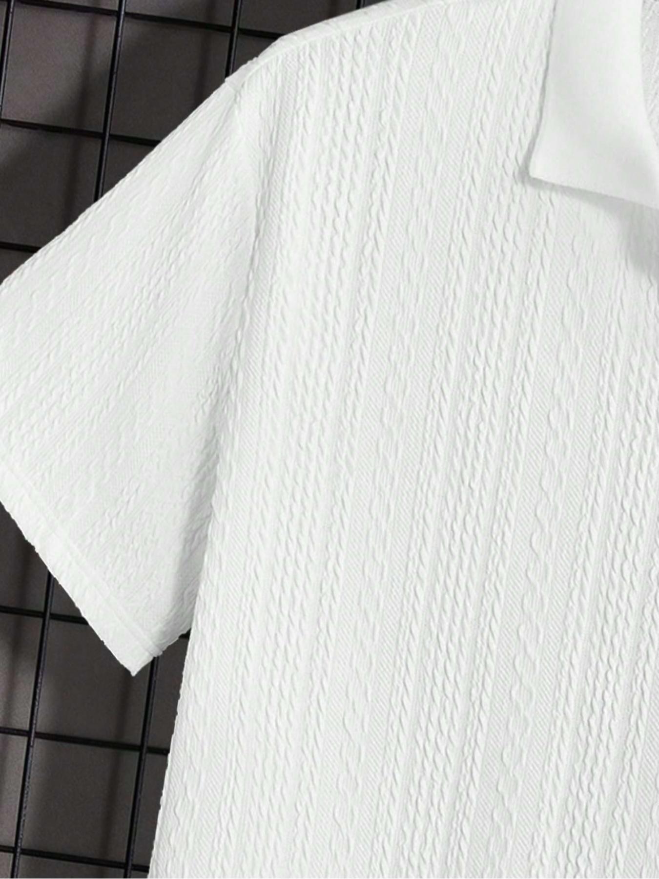 Men's Textured Polo Shirt, Casual Short Sleeve Button Front Top for Summer, Fashion Men's Clothes for Daily Wear, Understated Elegance