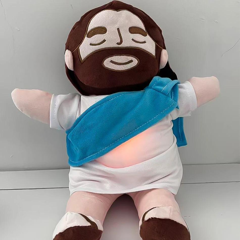 Breathing Jesus Virgin Mary  Music Soothing With Light Plush Toy Doll Jesus Plush Toys Comforting Jesus Heart Toy Easter Gifts