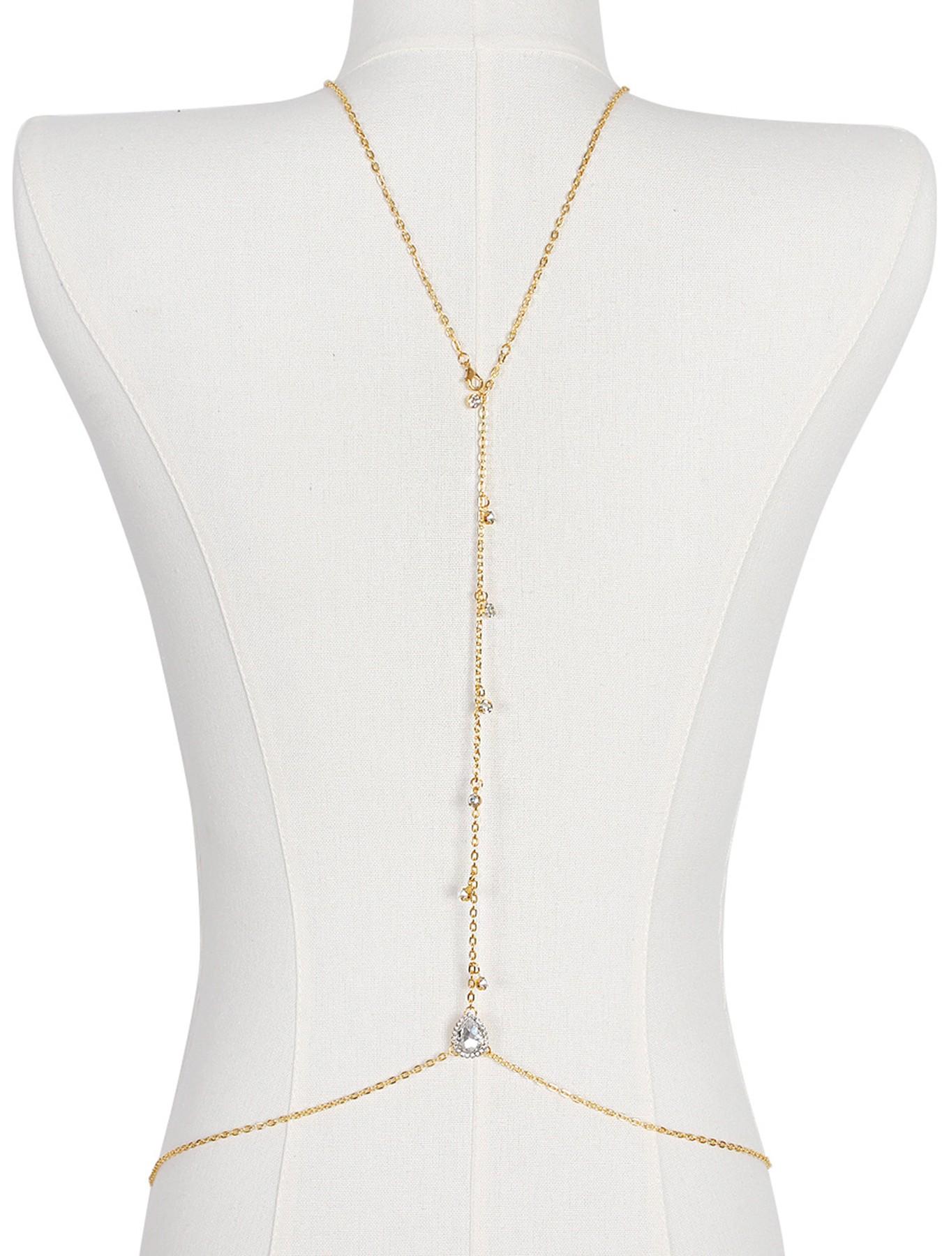 Bridal backless rhinestone teardrop body chain (waist/belly necklace)—suitable for women, moms, and girlfriends; a summer beach body accessory, Body Jewelry